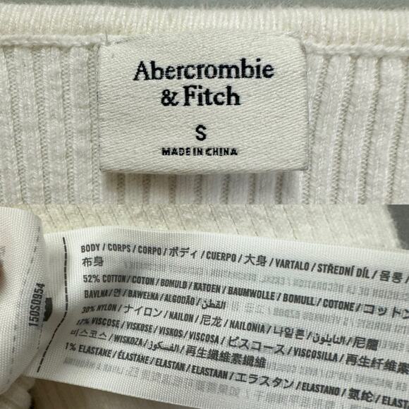 Abercrombie & Fitch Ivory Ribbed Plunge‎ Knit Long Sleeve Bodysuit Size Small - Picture 13 of 16